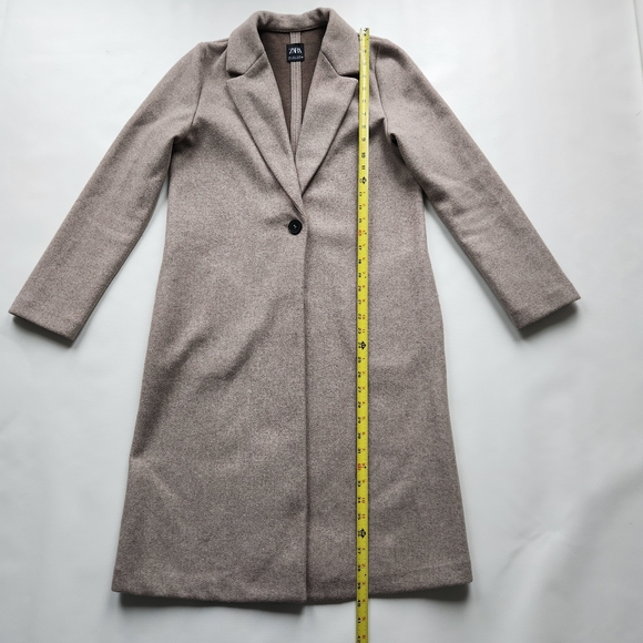 Zara Long Tan Coat With Button - Picture 6 of 15